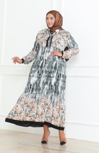 Robe Viscose à Motifs Grande Taille 5071-02 Gris 5071-02