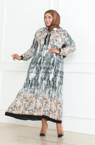 Großes Gemustertes Viskosekleid 5071-02 Grau 5071-02