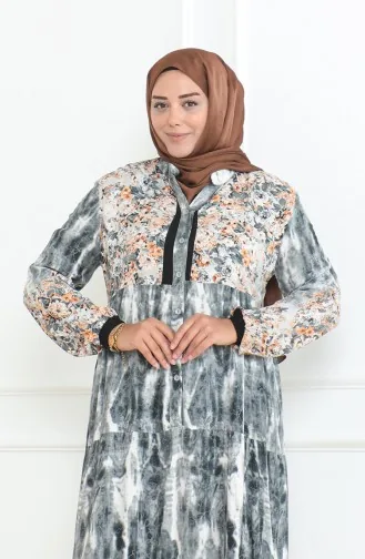 Großes Gemustertes Viskosekleid 5071-02 Grau 5071-02