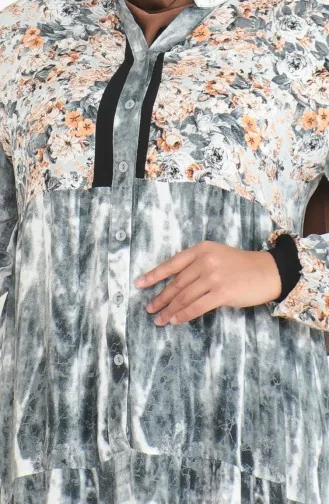 Großes Gemustertes Viskosekleid 5071-02 Grau 5071-02