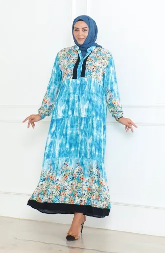 Robe Viscose à Motifs Grande Taille 5071-03 Turquoise 5071-03