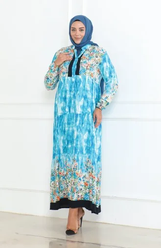 Robe Viscose à Motifs Grande Taille 5071-03 Turquoise 5071-03