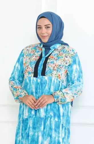 Robe Viscose à Motifs Grande Taille 5071-03 Turquoise 5071-03