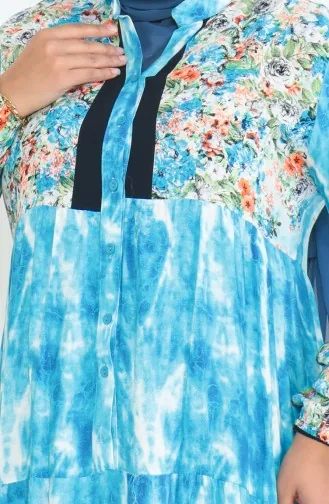 Robe Viscose à Motifs Grande Taille 5071-03 Turquoise 5071-03
