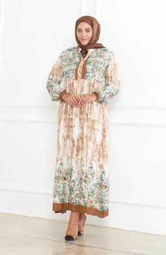 Großes Gemustertes Viskosekleid 5071-04 Beige 5071-04