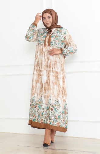 Großes Gemustertes Viskosekleid 5071-04 Beige 5071-04