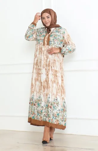 Großes Gemustertes Viskosekleid 5071-04 Beige 5071-04