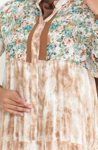 Großes Gemustertes Viskosekleid 5071-04 Beige 5071-04