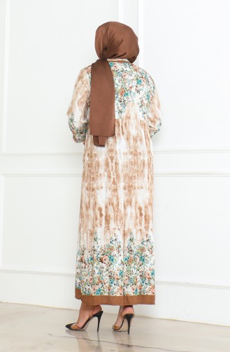 Großes Gemustertes Viskosekleid 5071-04 Beige 5071-04
