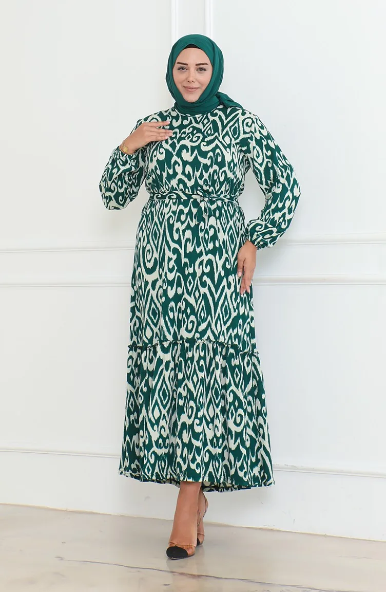Robe à Volants Enveloppée à Motifs Epic 46-56 Taille 4571F-03 Vert 4571F-03