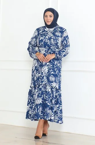 Episch Gemustertes Gewickeltes Volantkleid 46–56 Größe 4571G-02 Blau 4571G-02