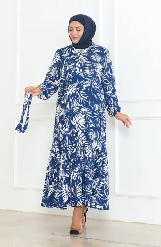 Episch Gemustertes Gewickeltes Volantkleid 46–56 Größe 4571G-02 Blau 4571G-02