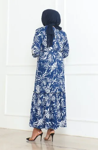 Episch Gemustertes Gewickeltes Volantkleid 46–56 Größe 4571G-02 Blau 4571G-02
