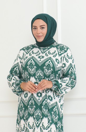 Destan Desenli Bürümcük Farbalı Elbise 46-56 Beden 4571H-01 Yeşil