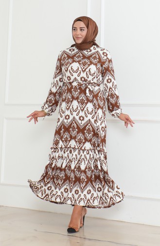 Epic Patterned Crepe Flounce Dress 46-56 Size 4571H-03 Brown 4571H-03