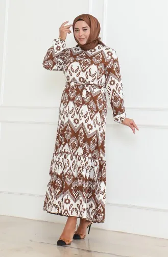 Robe à Volants Enveloppée à Motifs Epic 46-56 Taille 4571H-03 Marron 4571H-03