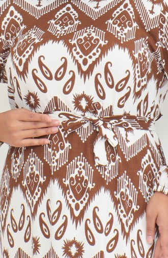 Epic Patterned Crepe Flounce Dress 46-56 Size 4571H-03 Brown 4571H-03