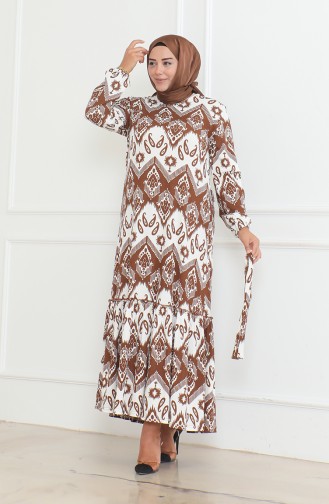 Epic Patterned Crepe Flounce Dress 46-56 Size 4571H-03 Brown 4571H-03