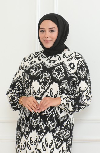 Destan Desenli Bürümcük Farbalı Elbise 46-56 Beden 4571H-04 Siyah