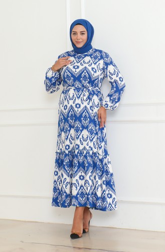 Jurk Met Episch Patroon En Overslag 46-56 Maat 4571H-05 Blauw 4571H-05