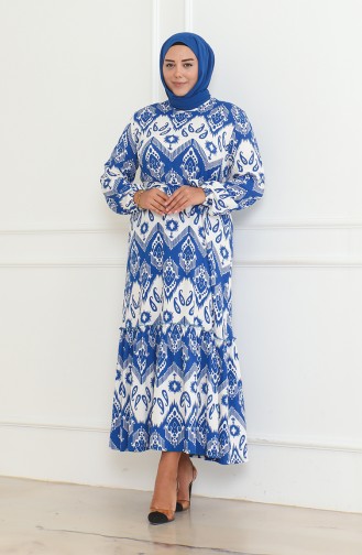 Jurk Met Episch Patroon En Overslag 46-56 Maat 4571H-05 Blauw 4571H-05