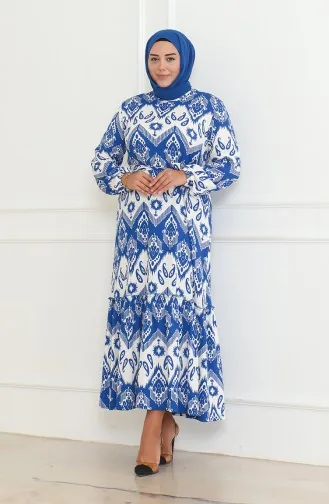 Jurk Met Episch Patroon En Overslag 46-56 Maat 4571H-05 Blauw 4571H-05