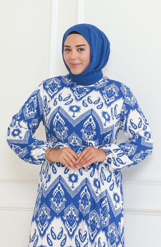 Jurk Met Episch Patroon En Overslag 46-56 Maat 4571H-05 Blauw 4571H-05