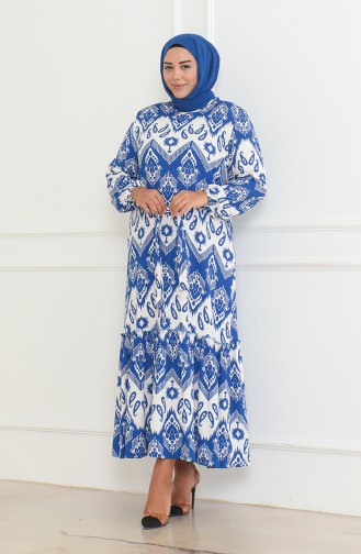 Jurk Met Episch Patroon En Overslag 46-56 Maat 4571H-05 Blauw 4571H-05