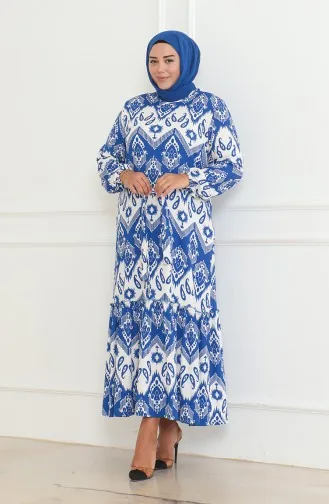 Jurk Met Episch Patroon En Overslag 46-56 Maat 4571H-05 Blauw 4571H-05