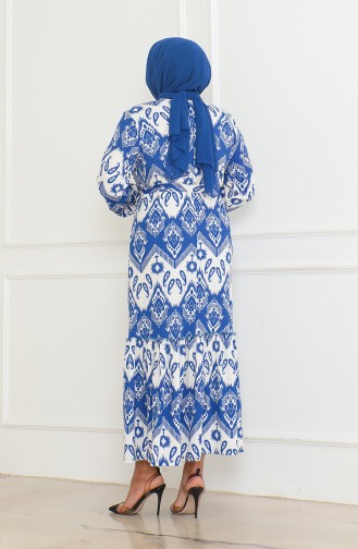 Jurk Met Episch Patroon En Overslag 46-56 Maat 4571H-05 Blauw 4571H-05