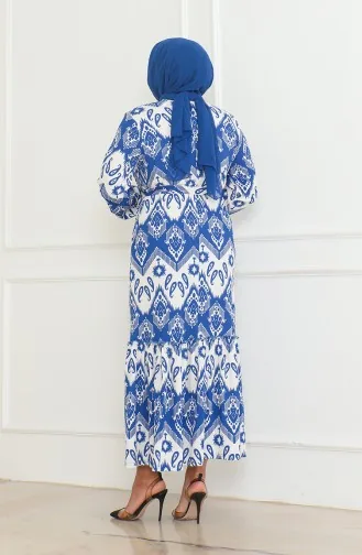 Jurk Met Episch Patroon En Overslag 46-56 Maat 4571H-05 Blauw 4571H-05