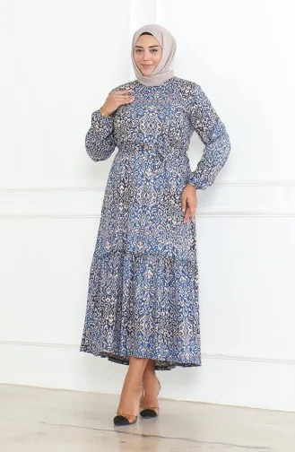 Robe à Volants Enveloppée à Motifs épiques 46-56 Taille 4571İ-01 Bleu 4571İ-01