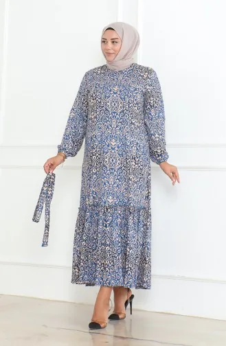 Robe à Volants Enveloppée à Motifs épiques 46-56 Taille 4571İ-01 Bleu 4571İ-01