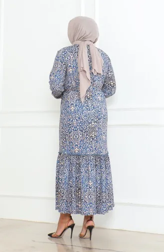 Robe à Volants Enveloppée à Motifs épiques 46-56 Taille 4571İ-01 Bleu 4571İ-01
