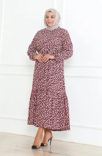 Robe à Volants Enveloppée à Motifs Epic 46-56 Taille 4571K-03 Rouge Claret 4571K-03