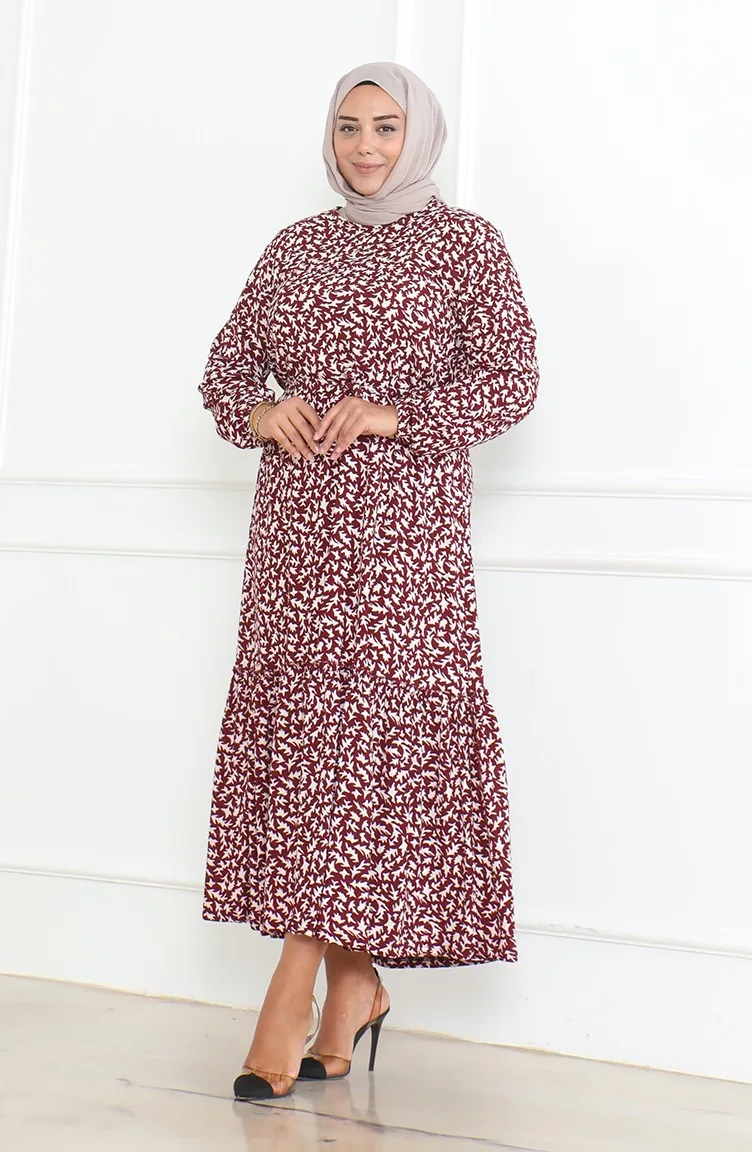 Robe à Volants Enveloppée à Motifs Epic 46-56 Taille 4571K-03 Rouge Claret 4571K-03