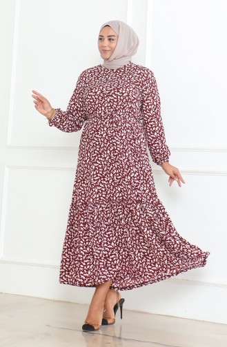 Destan Desenli Bürümcük Farbalı Elbise 46-56 Beden 4571K-03 Bordo