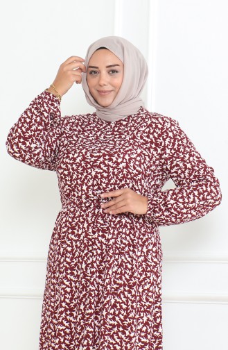 Destan Desenli Bürümcük Farbalı Elbise 46-56 Beden 4571K-03 Bordo