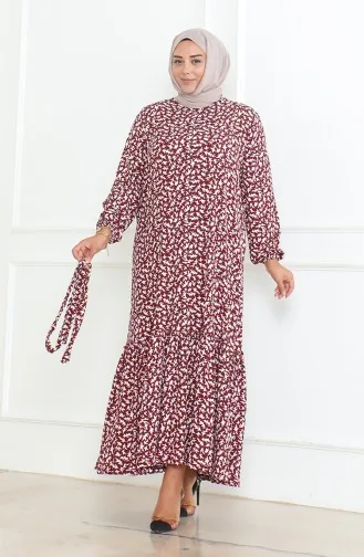 Robe à Volants Enveloppée à Motifs Epic 46-56 Taille 4571K-03 Rouge Claret 4571K-03