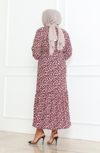 Destan Desenli Bürümcük Farbalı Elbise 46-56 Beden 4571K-03 Bordo