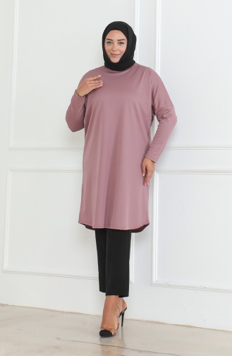 Plus Size Seasonal Comfortable Cut Basic Tunic 8738-02 Dusty Rose 8738-02