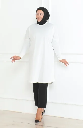 Grote Maat Seizoenscomfortabele Snit Basistuniek 8738-03 Wit 8738-03