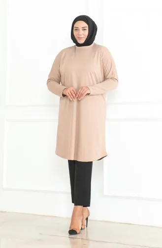 Büyük Beden Mevsimlik Rahat Kesim Basic Tunik 8738-04 Sütlü kahve