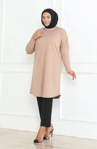Büyük Beden Mevsimlik Rahat Kesim Basic Tunik 8738-04 Sütlü kahve