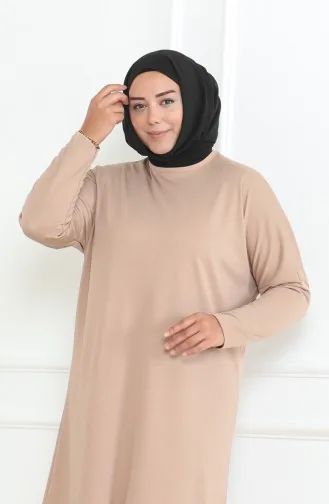 Büyük Beden Mevsimlik Rahat Kesim Basic Tunik 8738-04 Sütlü kahve