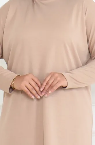 Büyük Beden Mevsimlik Rahat Kesim Basic Tunik 8738-04 Sütlü kahve