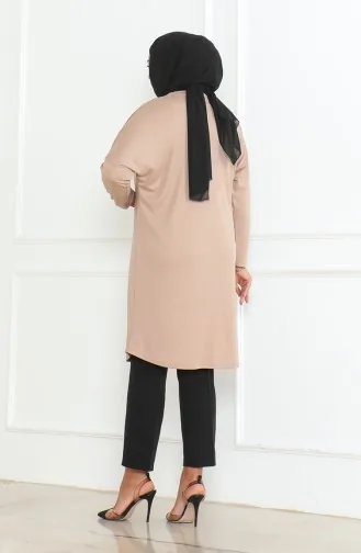 Büyük Beden Mevsimlik Rahat Kesim Basic Tunik 8738-04 Sütlü kahve