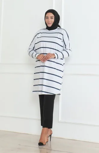 Plus Size Combed Cotton Relaxed Cut Tunic 8741-01 White 8741-01