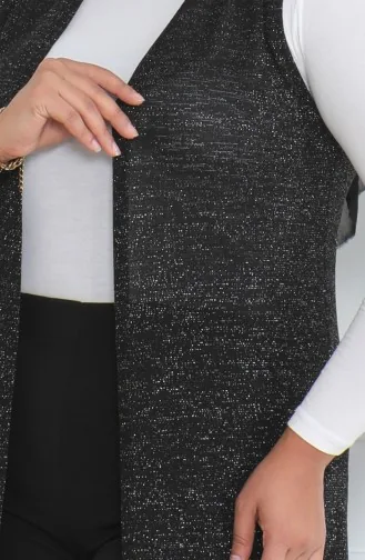 Simli Dökümlü Mevsimlik Uzun Siyah Yelek 8737-01 Siyah