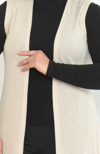 Büyük Beden Dökümlü Uzun Mevsimlik Yelek 8739-02 Bej 8739-02